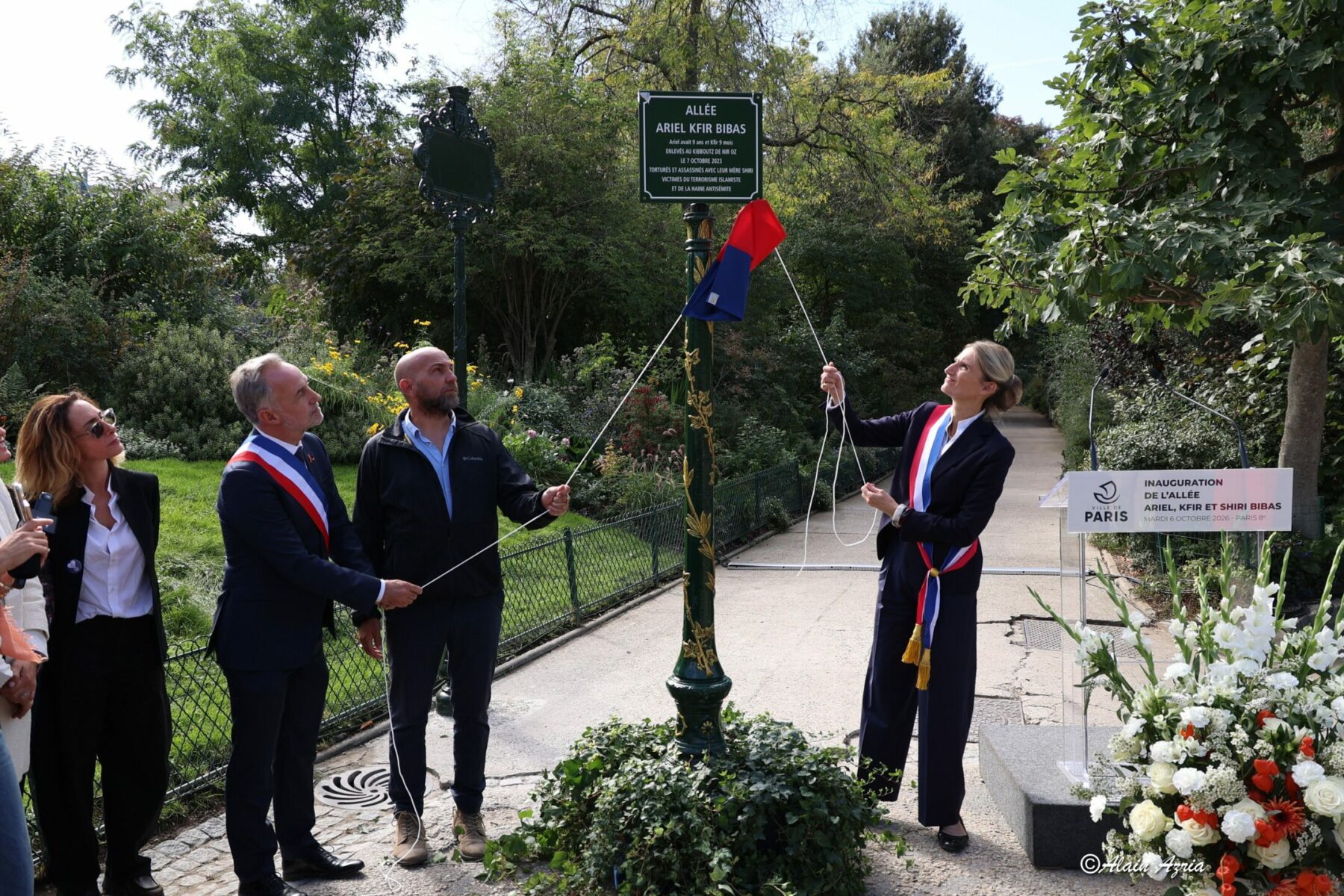l’inauguration de l’allée Ariel, Kfir et Shiri Bibas.
